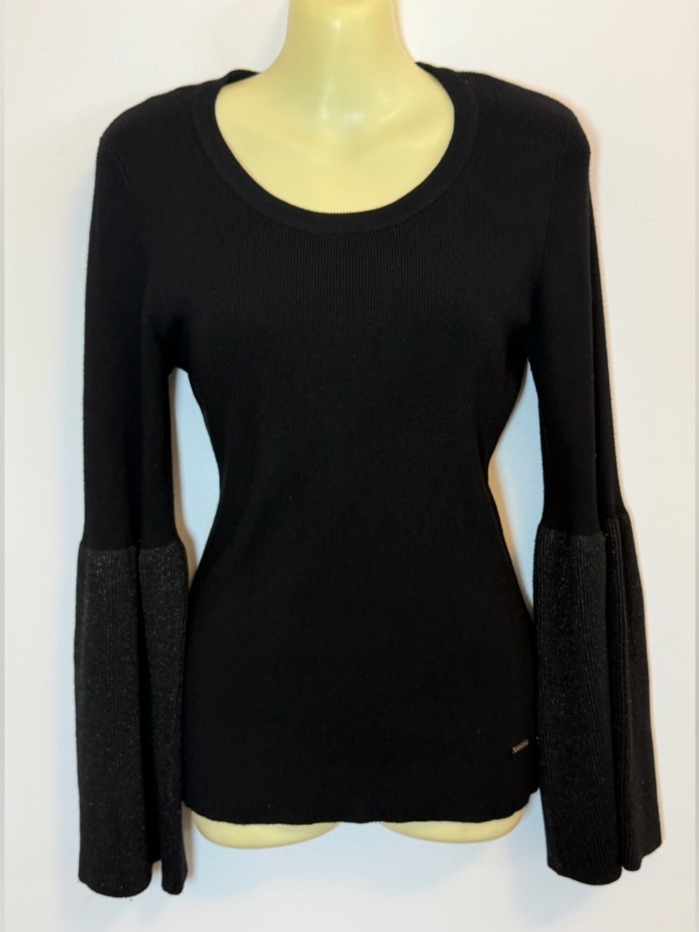 DKNY Black Sweater with Metallic Threaded Bell Sleeves